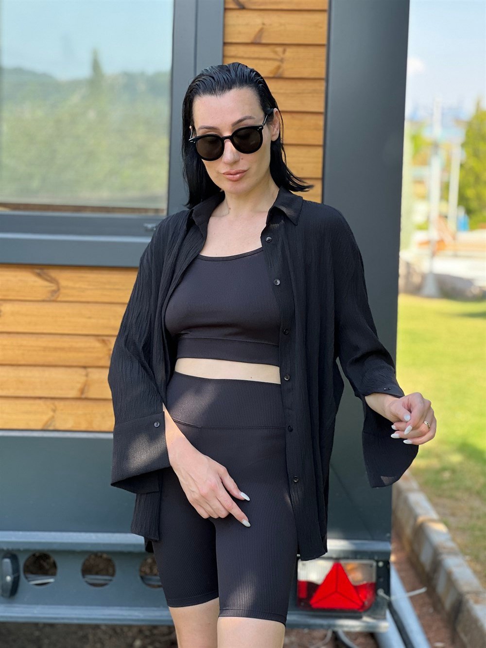 Siyah Oversize Müslin Gömlek 