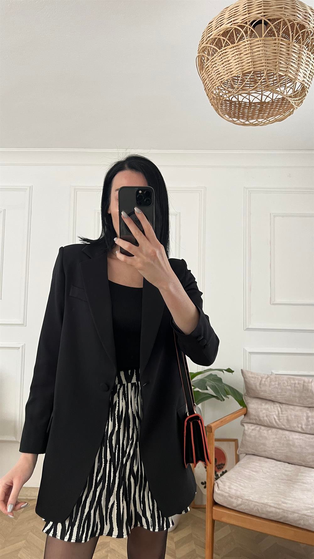 Siyah Tek Düğmeli Oversize Blazzer Ceket