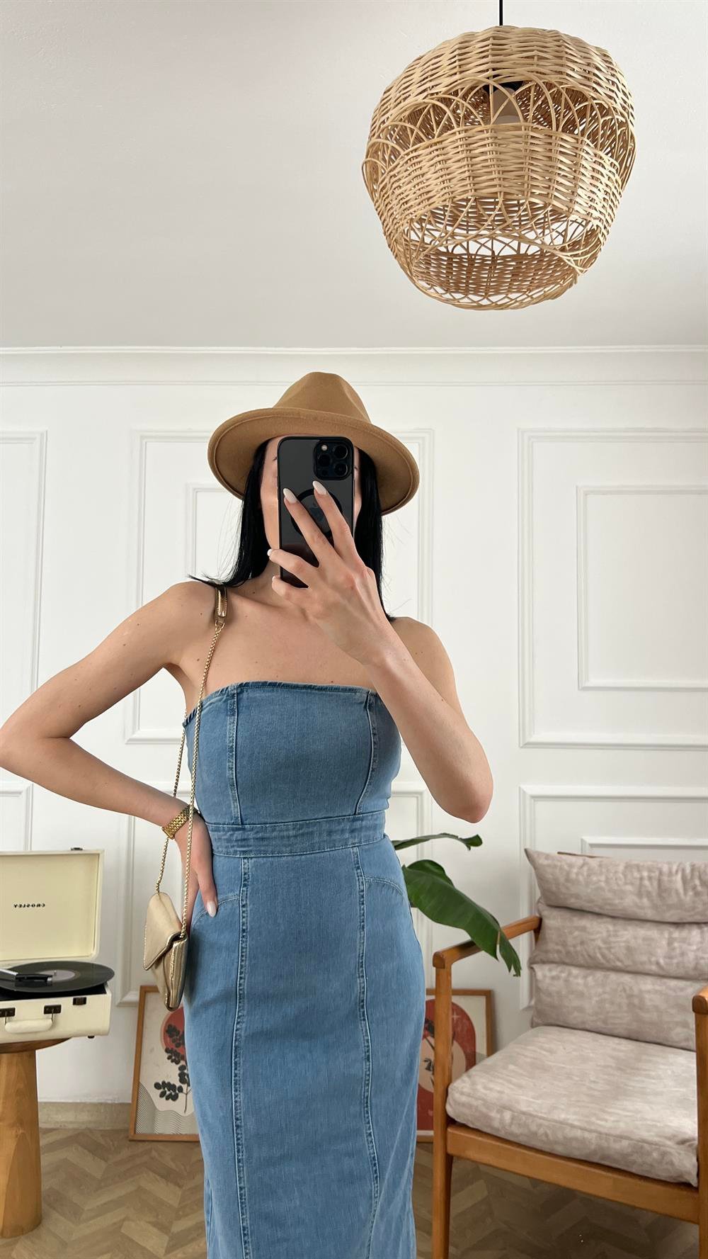 Straplez Denim Elbise