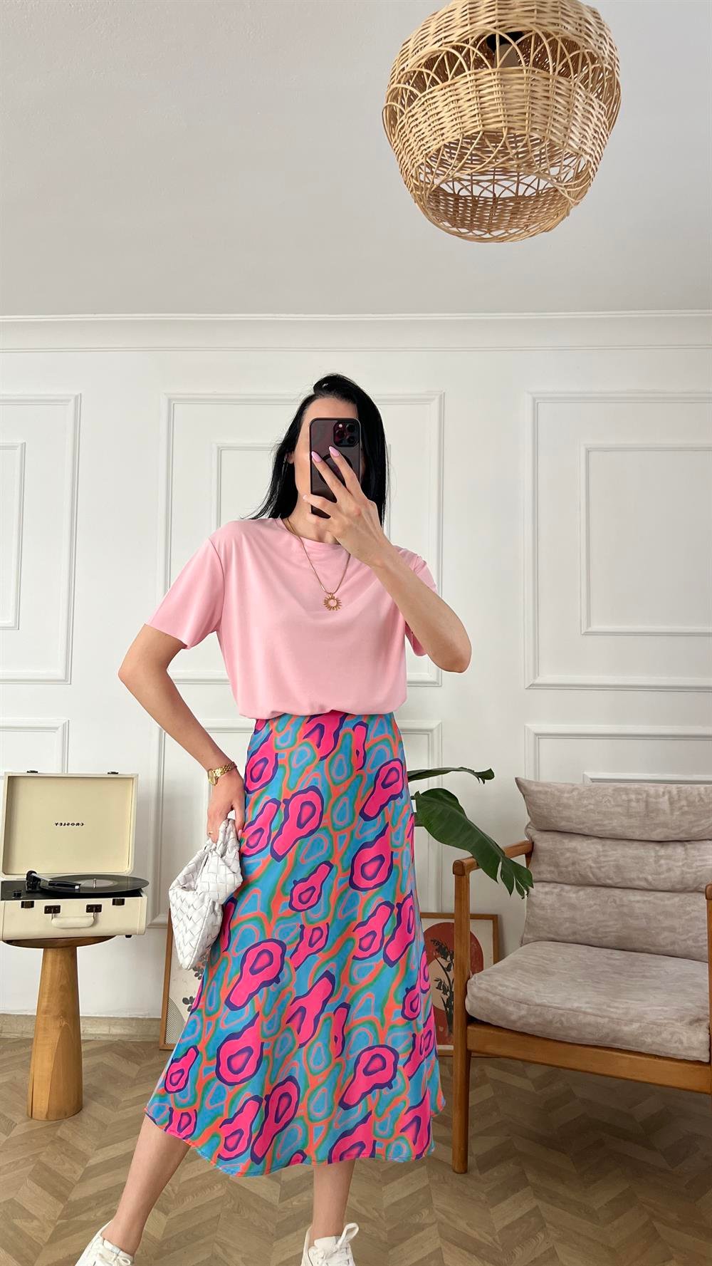 Toz Pembe Dokulu Tshirt