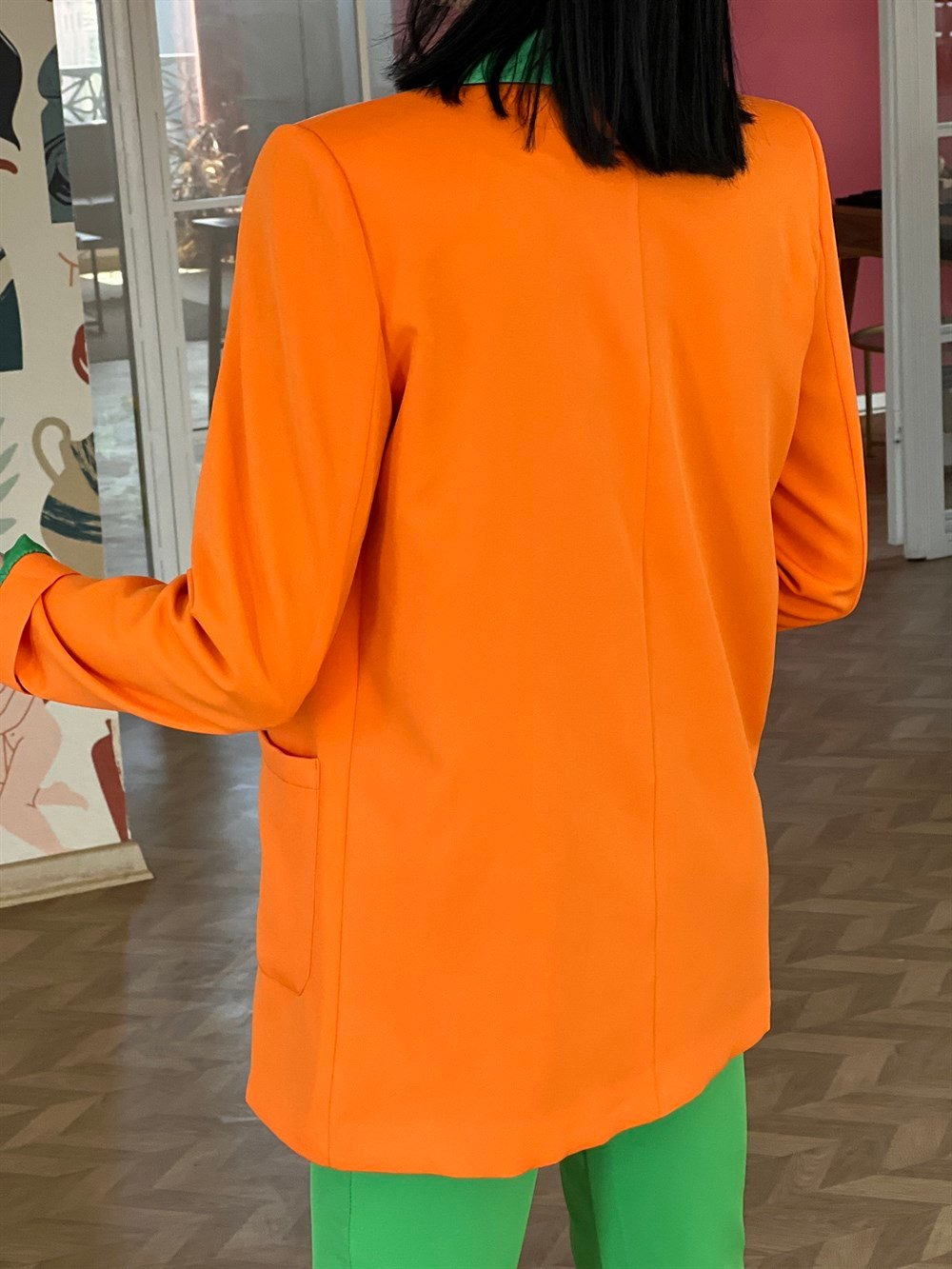 Turuncu Yeşil Renk Blazer Ceket