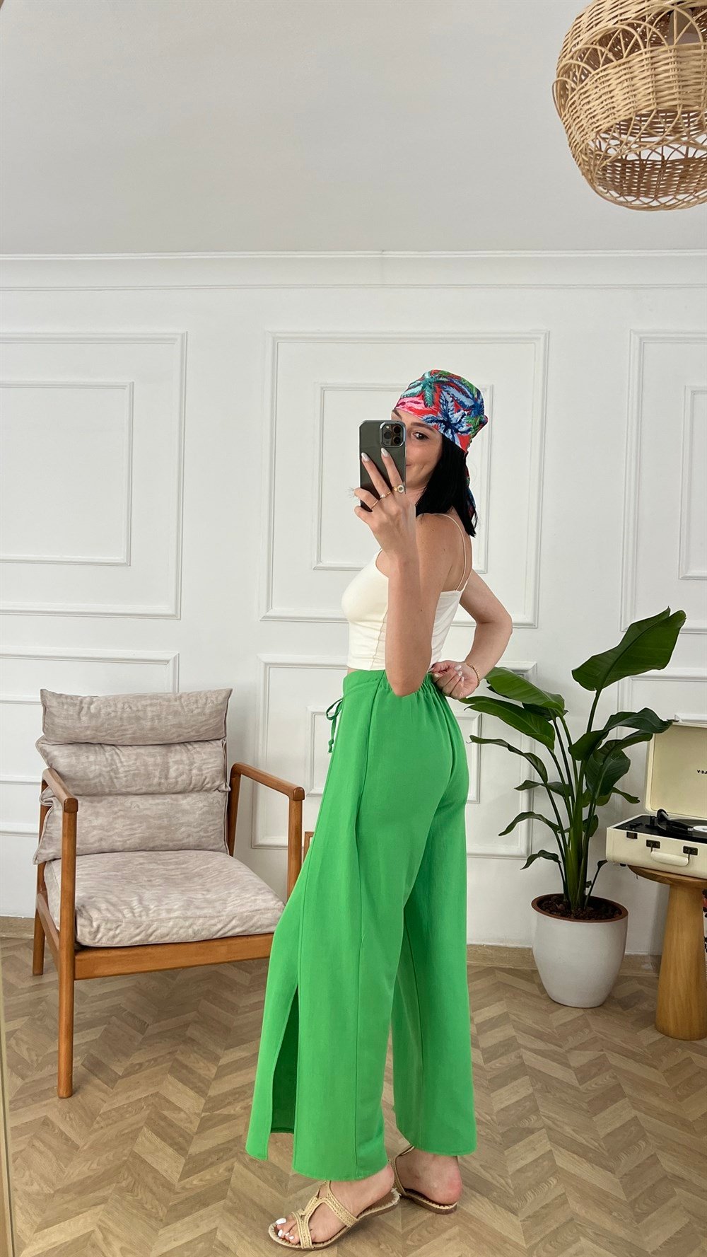 Yeşil Keten Zarf Pantolon