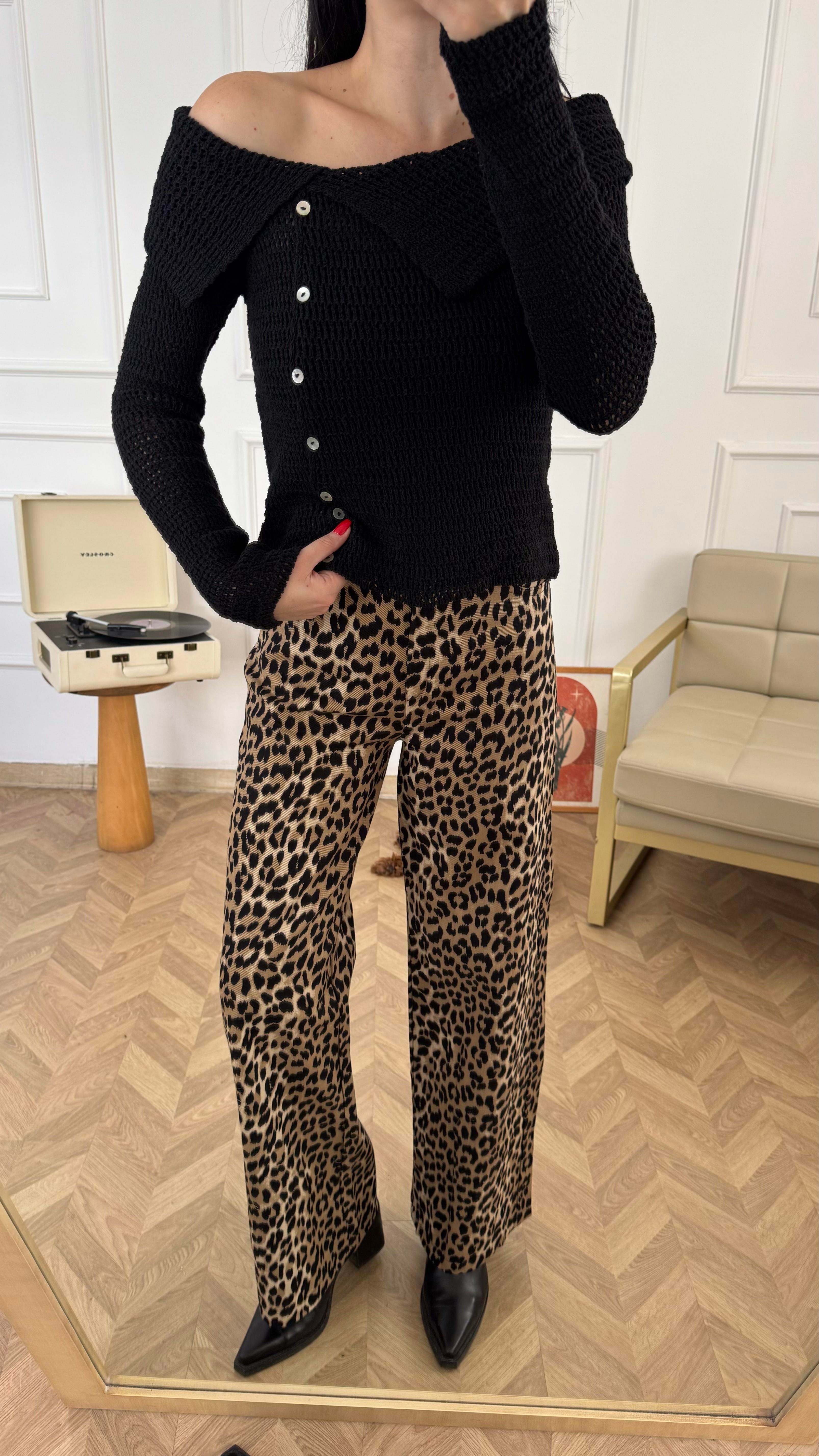 Yüksek Bel Leopar Pantalon