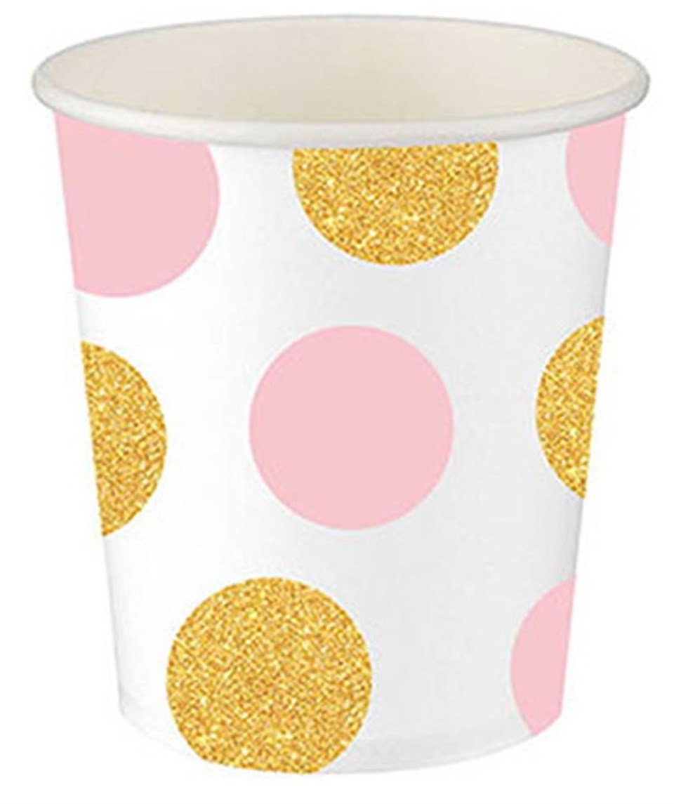 Altın Pembe Puantiyeli Karton Bardak