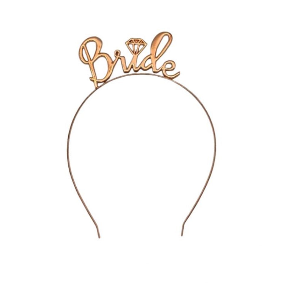 Bride Tek Taş Rose Gold Renk Metal Bekarlığa Veda Partisi Taç