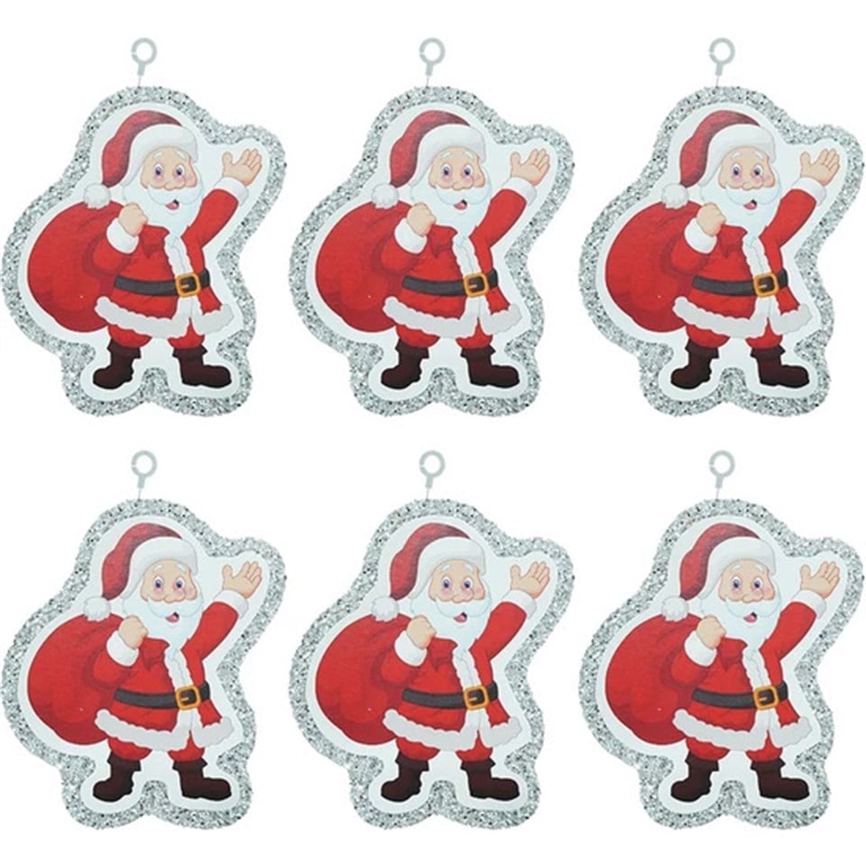 Çam Ağacı Süsü Gümüş Noel Baba 9x6 cm 6lı