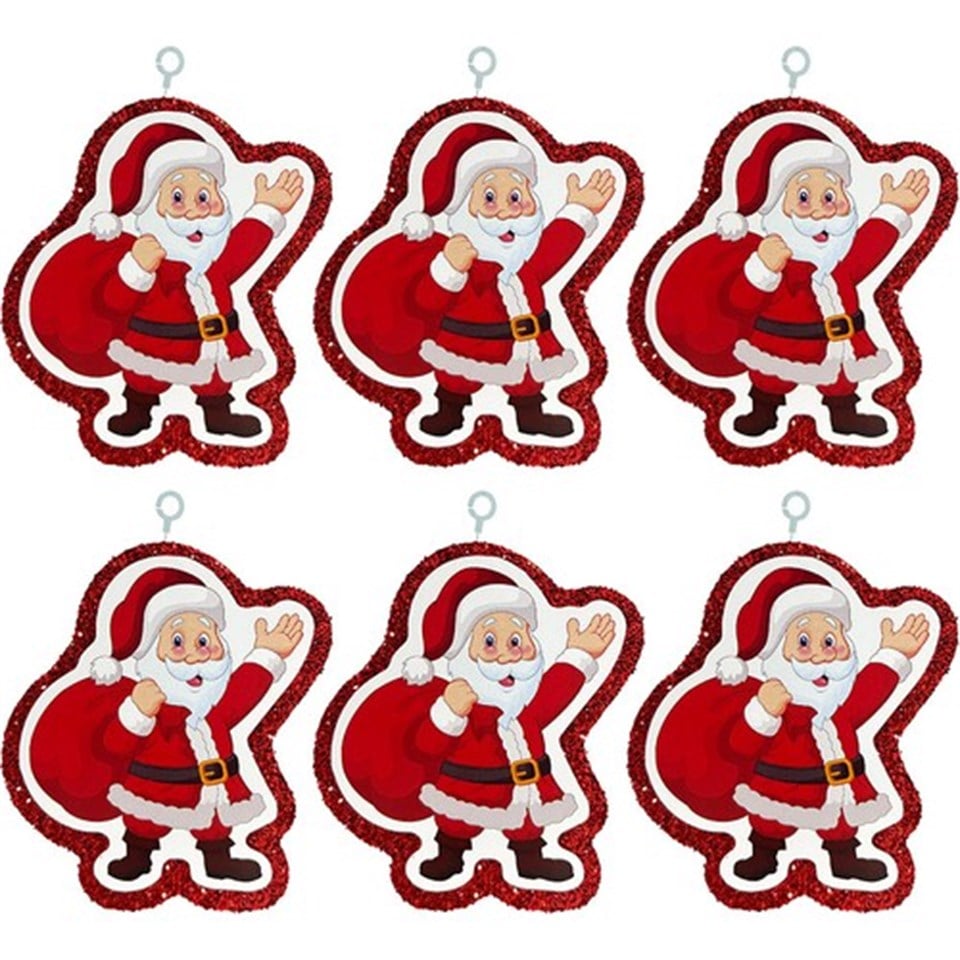 Çam Ağacı Süsü Kırmızı Noel Baba 9x6 cm 6lı