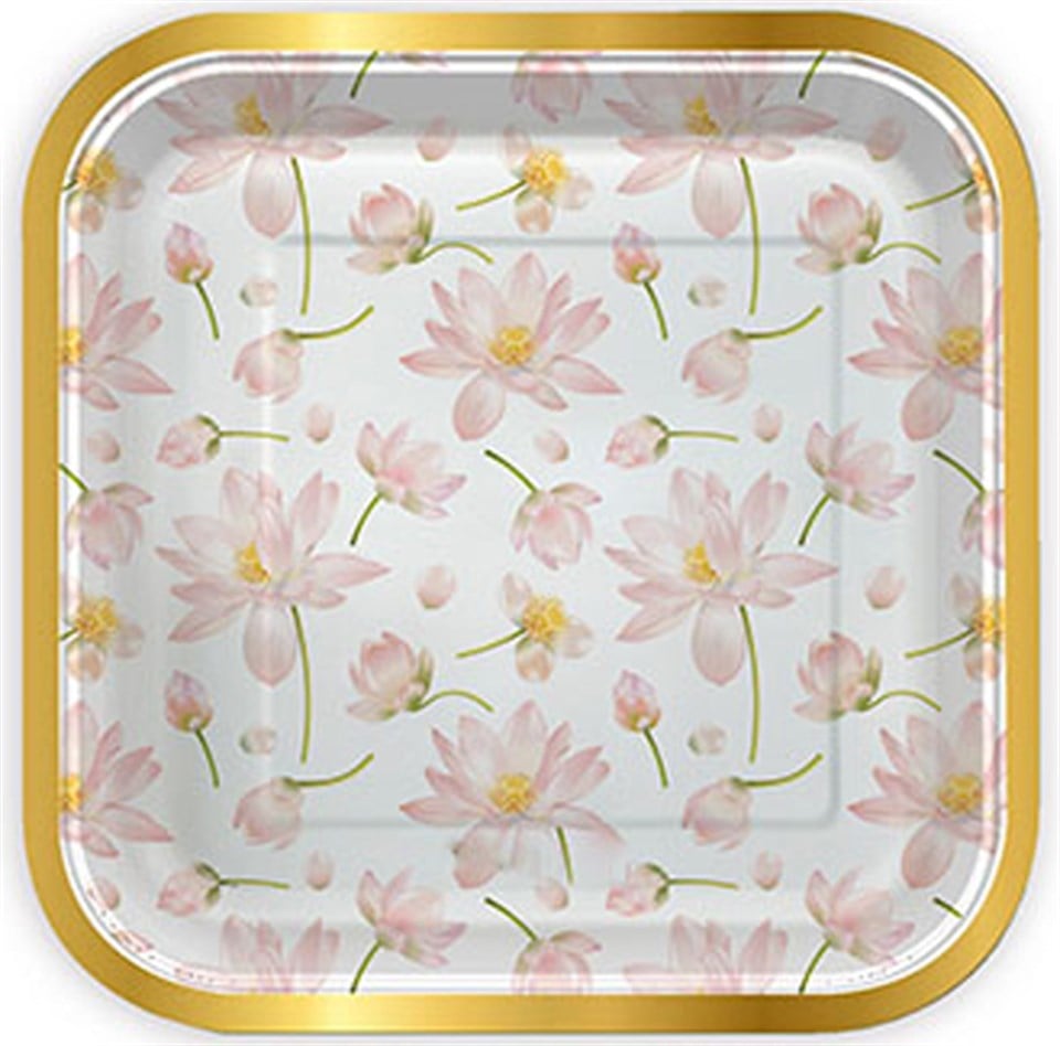 Çiçek Desenli, Kare Tabak 23cm 6lı