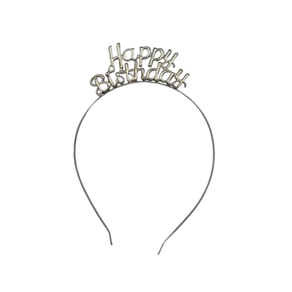 Happy Birthday Gümüş Renk Metal Taç