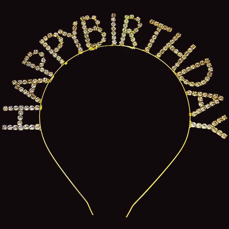 Happy Birthday Kristal Taşlı Gold Metal Taç