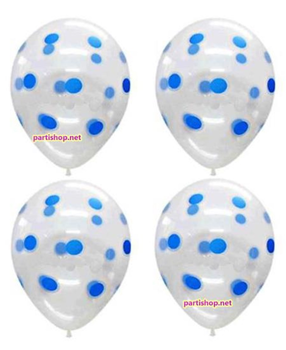 Mavi Puanlı Şeffaf Balon 10'lu