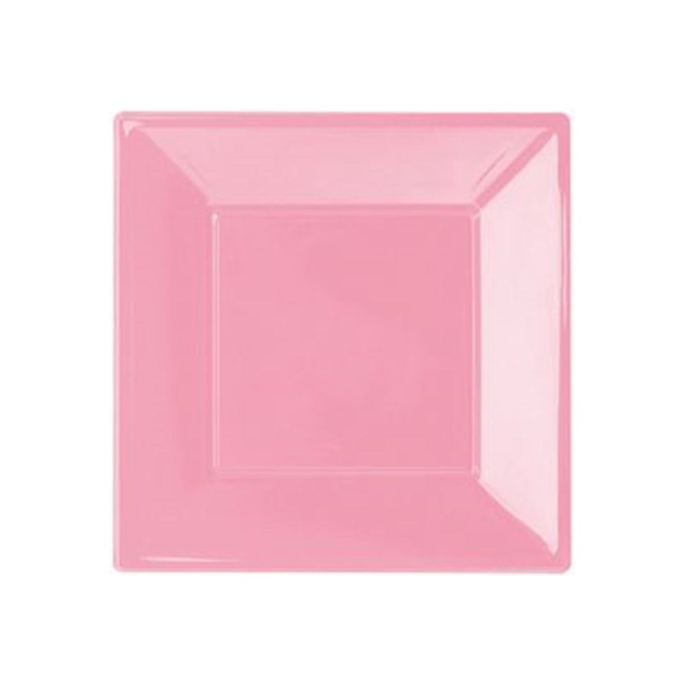 Pembe Kare Plastik Büyük Tabak 8li