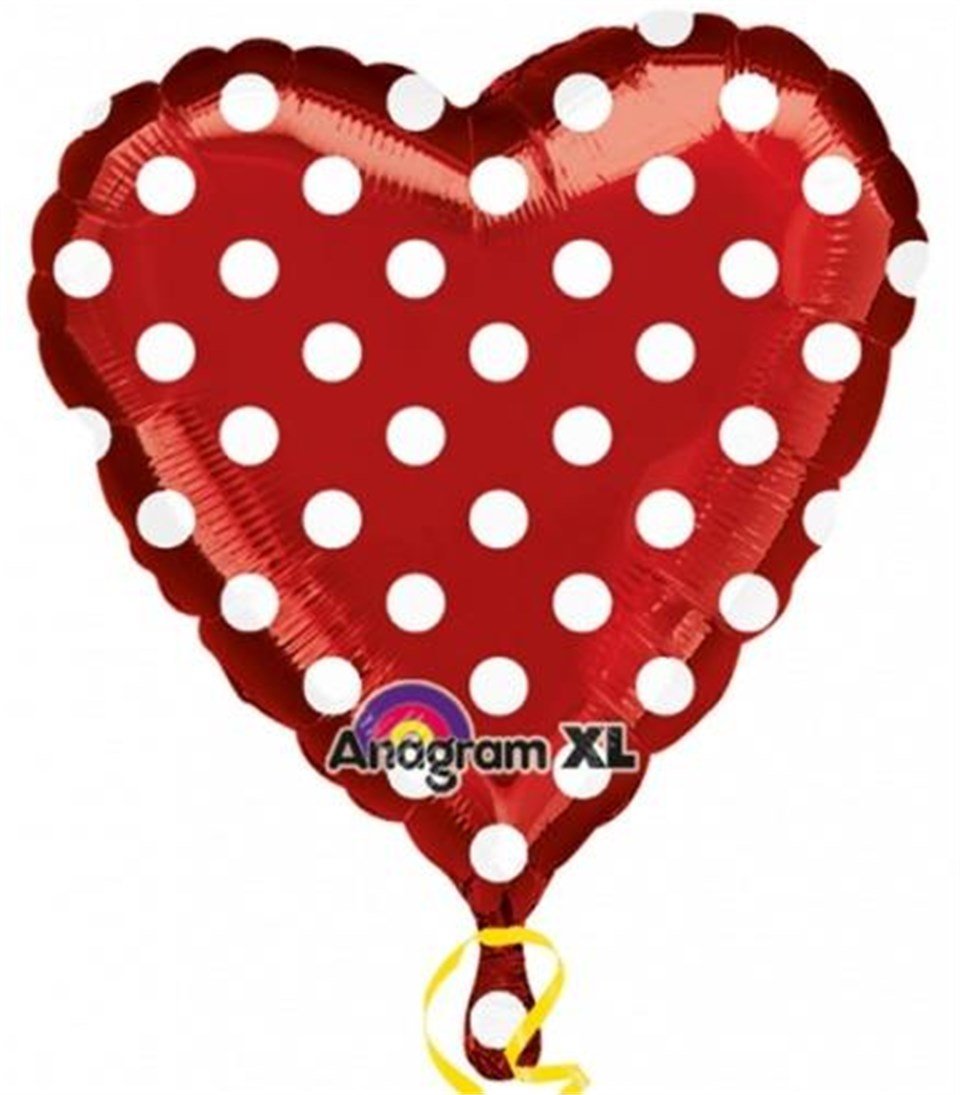 Puantiyeli Kırmızı Kalp, Folyo Balon