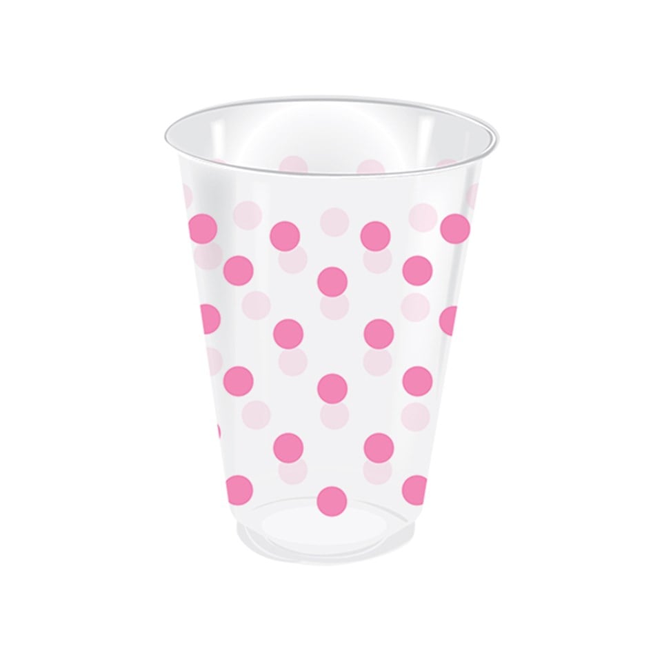 Şeffaf Pembe Puantiyeli Bardak 25'li