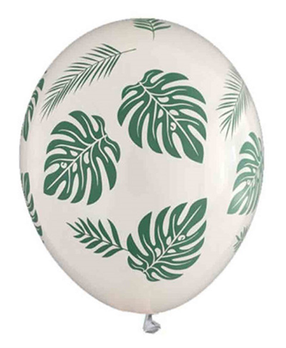 Tropikal Yaprak Baskılı Beyaz Balon 10lu