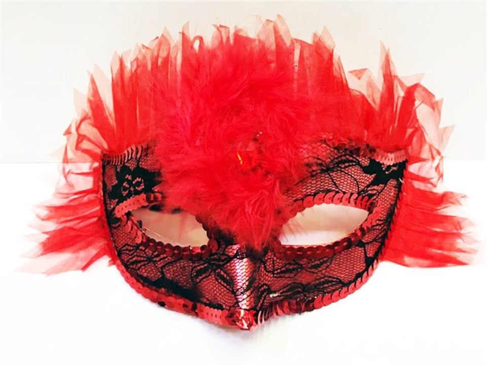 Tüllü, Payetli Kırmızı Parti Maskesi