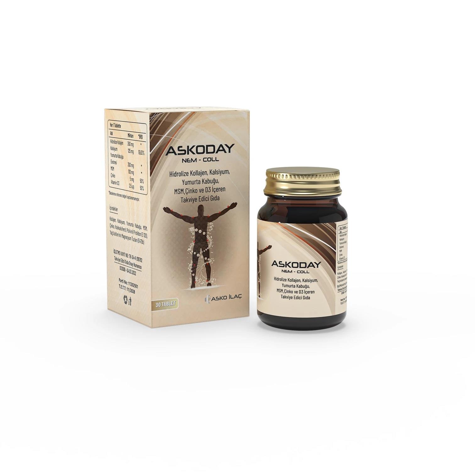 Asko İlaç Askoday Nem-Coll Yumurta Kabuğu Ekstresi 30 Tablet-Asko İlaç