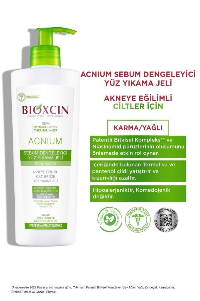 Bioxcin Acnium Sebum Dengeleyici Yüz Yıkama Jeli 500ml 1 Alana 1 Hediye