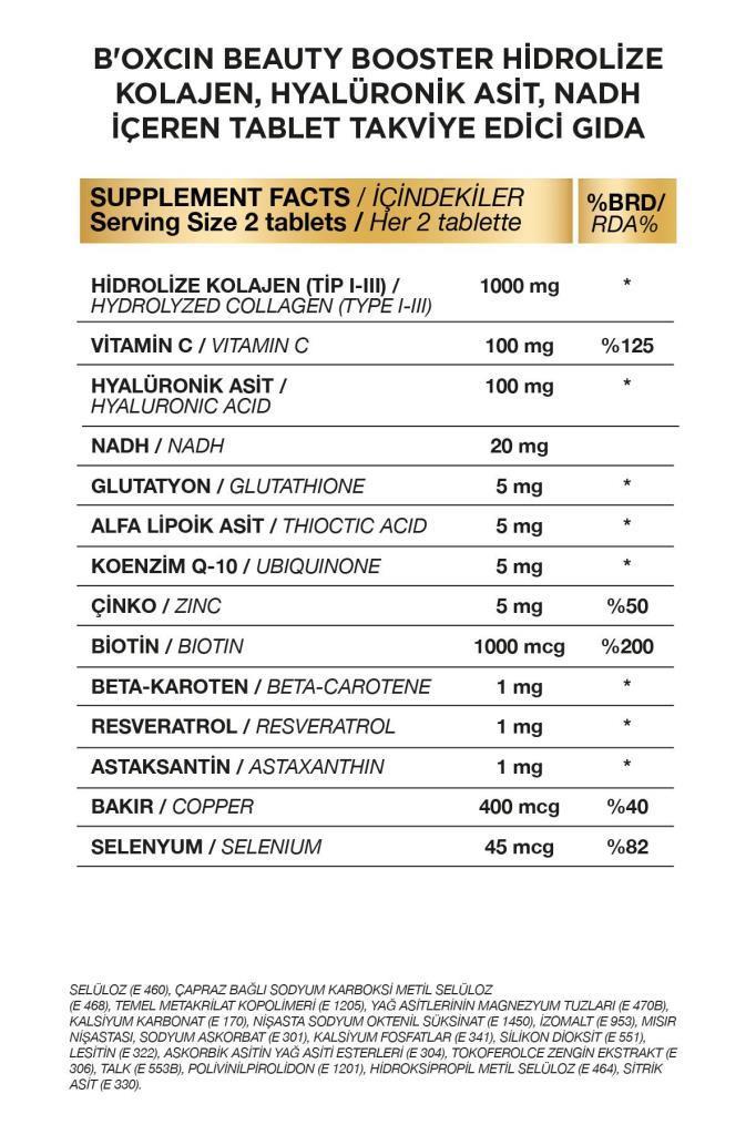 Bioxcin Beauty Booster 60 Tablet - Kolajen Nadh+ Co Q10 Glutatyon Biotin Astaksantin