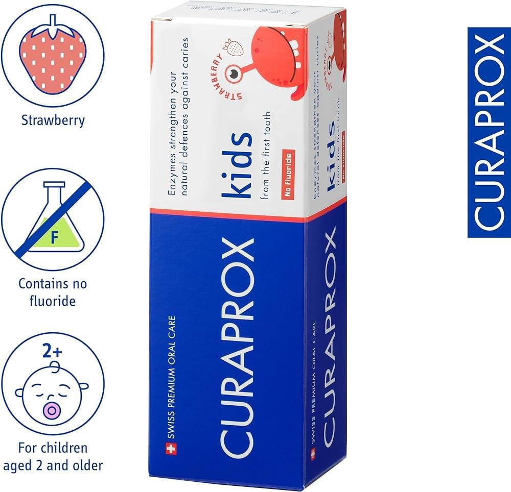 Curaprox Kids Enzycal 2 Yaş Üzeri Çilek Aromalı Florürsüz Çocuk Diş Macunu-Curaprox