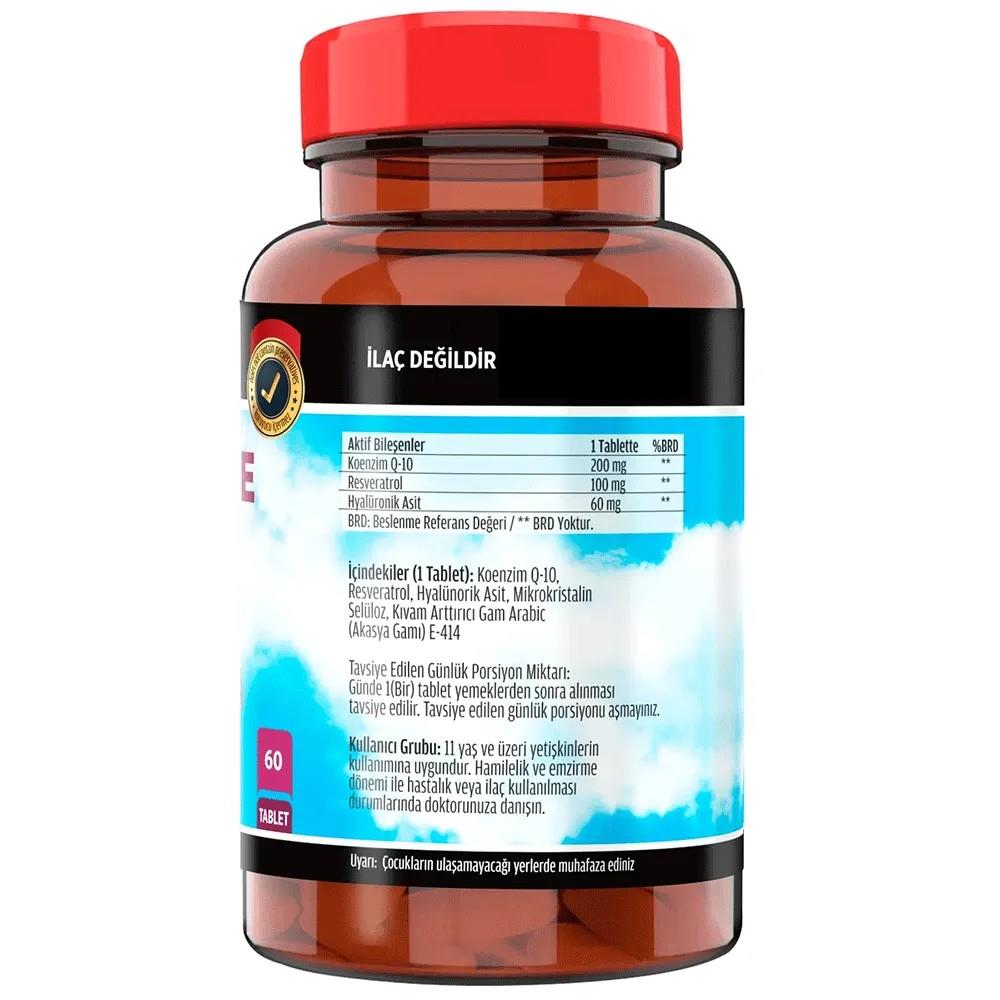 FLX Coenzyme Q10 200 mg Hyaluronik Asit Resveratrol 60 Tablet-FLX