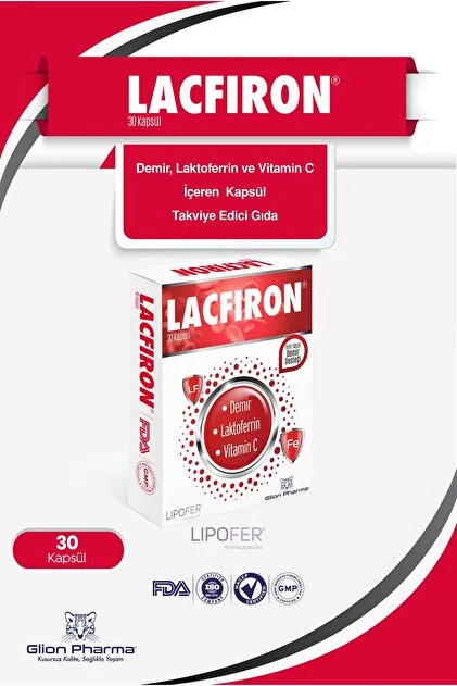Glion Pharma Lacfiron Demir Laktoferrin ve Vitamin C İçeren Kapsül Takviye Edici Gıda 30 Kapsül-Glion Pharma