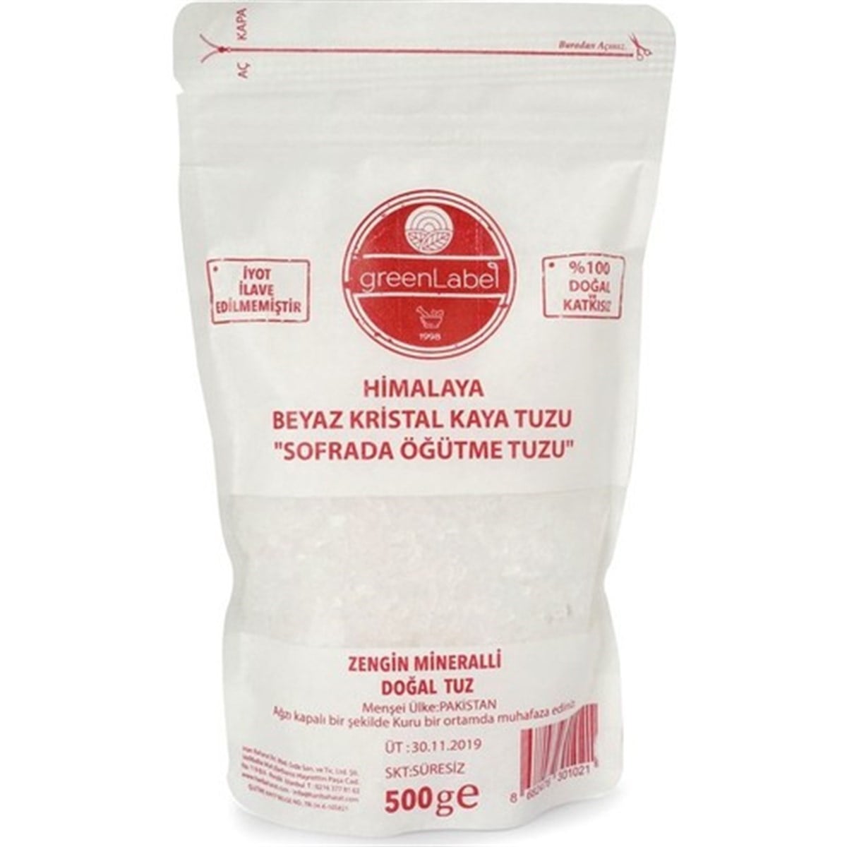 Green Label Himalaya Beyaz Kristal Kaya Tuzu 500 gr Sofrada Öğütme