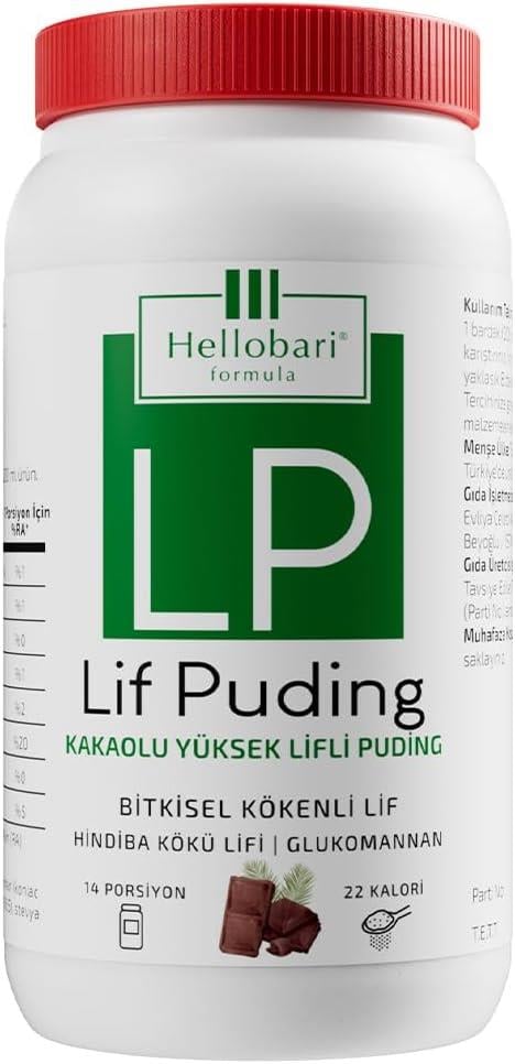 Hellobari Formula Lif Puding Doğal Lif Kaynağı Glukomannan Hindiba Kökü Lifi 14 Porsiyon Kakao-Hellobari Formula