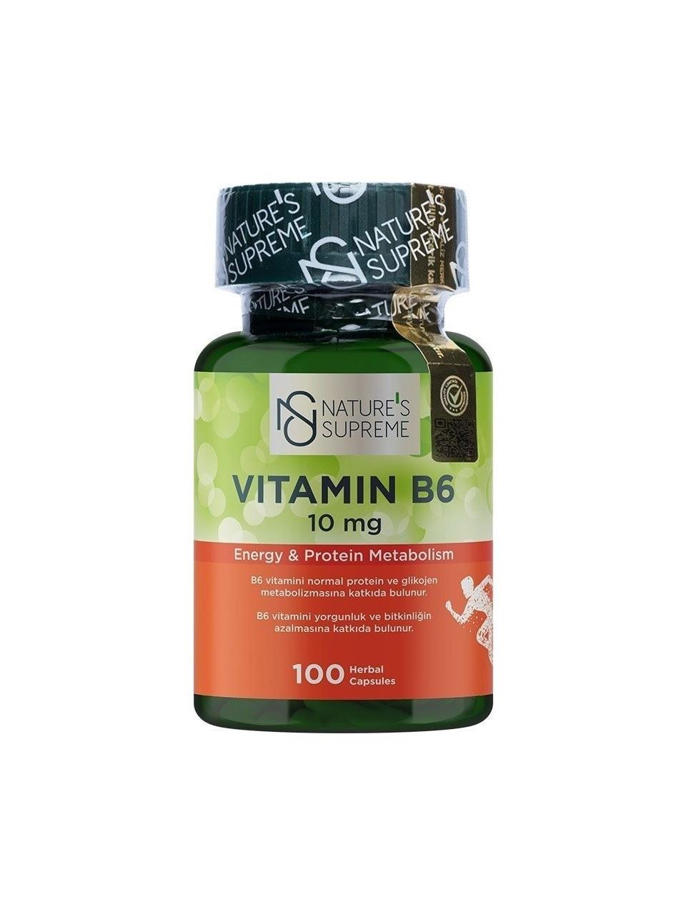 Nature's Supreme Vitamin B6 10 mg 100 Kapsül-Nature's Supreme