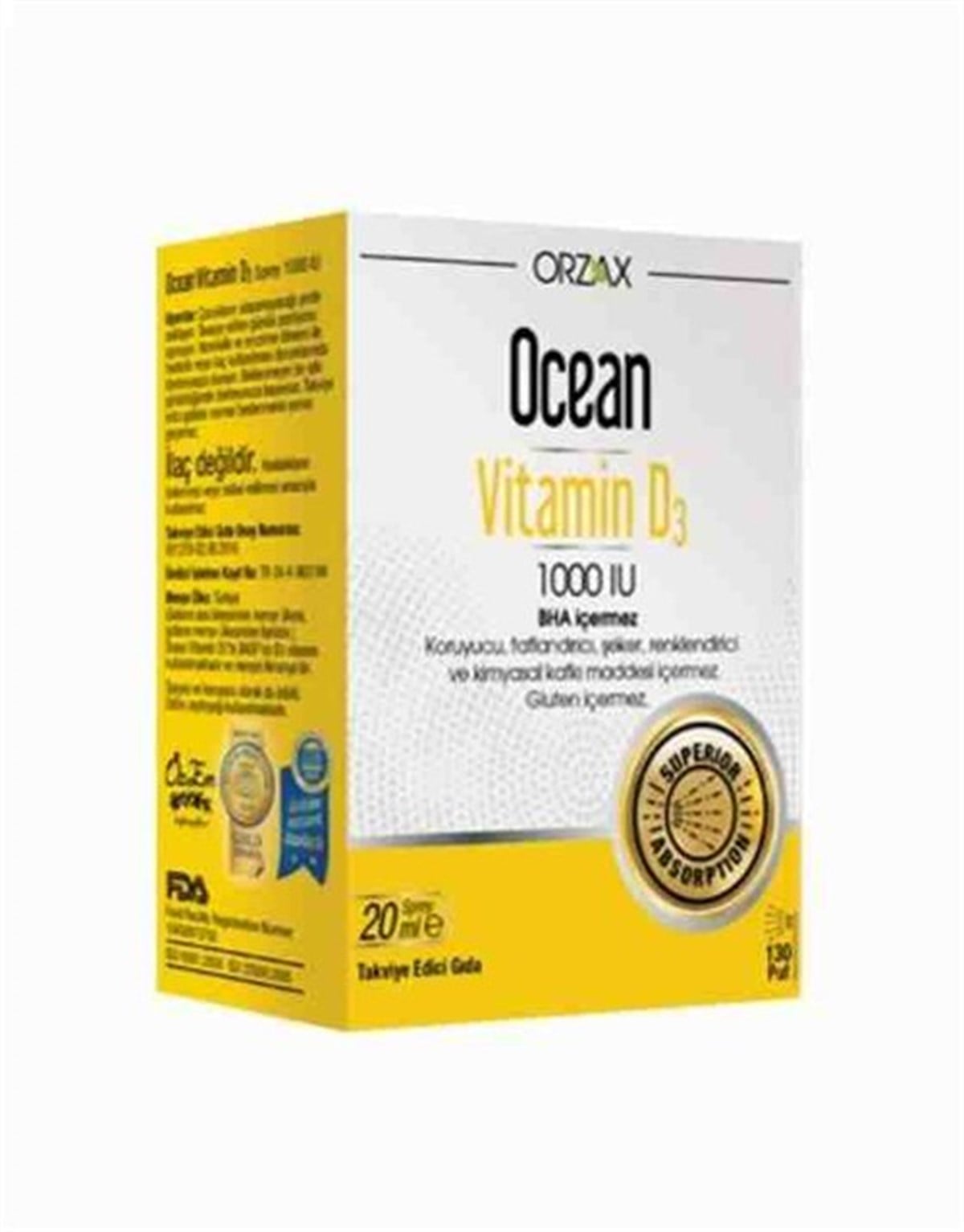 Ocean Vitamin D3 Sprey 1000 Uı 20 Ml