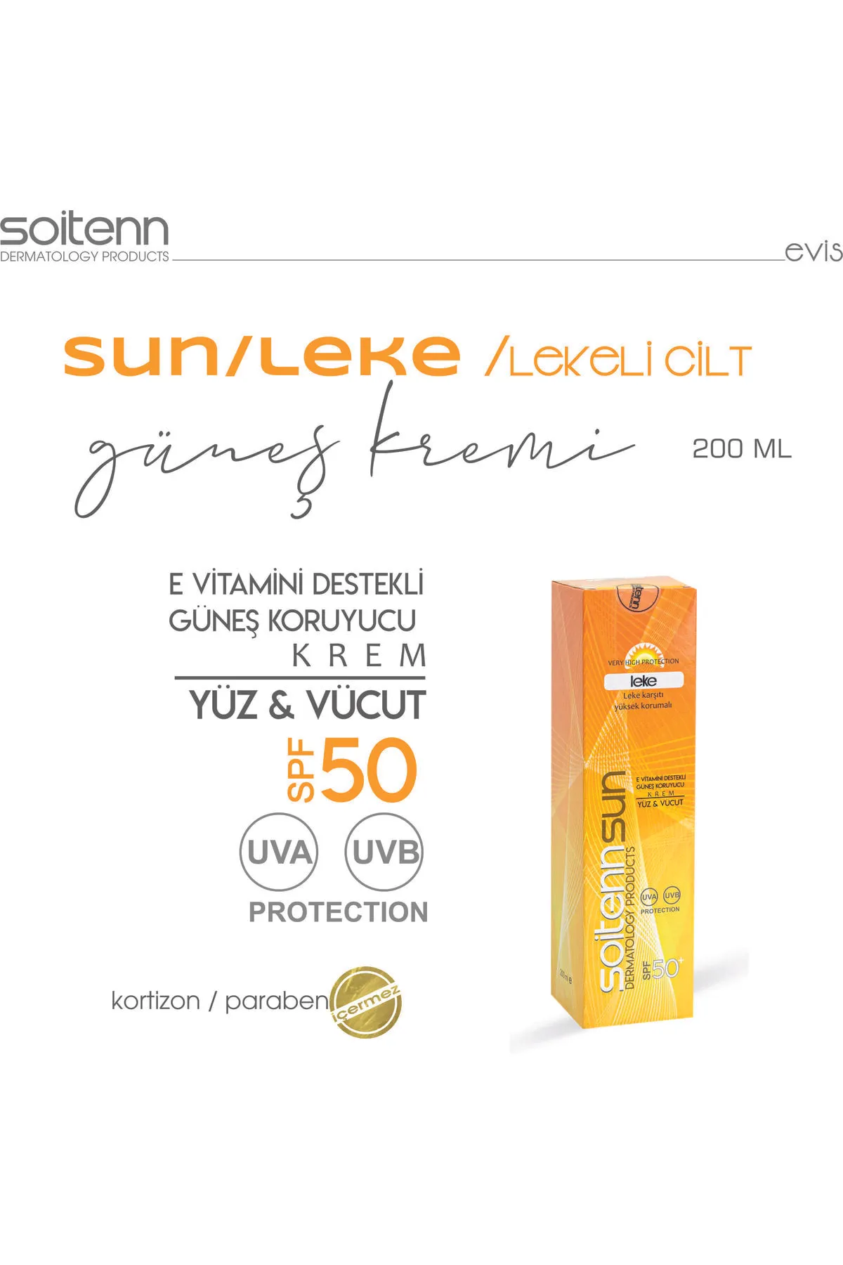 Soitenn Sun Leke SPF 50 200 Ml ( Yüz & Vücut İçin Güneş Koruyucu Krem )-Soitenn