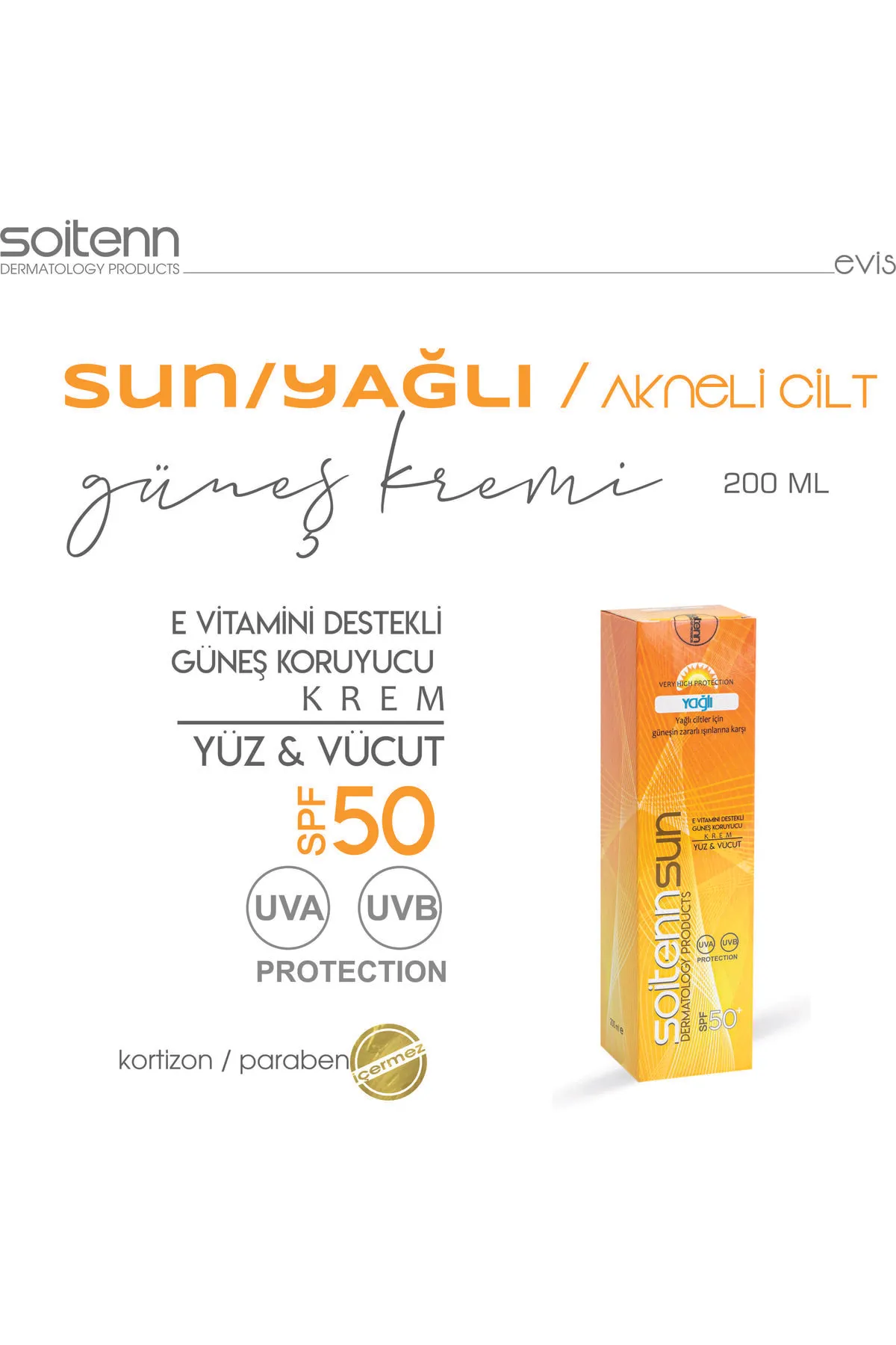Soitenn Sun Yağlı SPF 50 200 Ml ( Yüz & Vücut İçin Güneş Koruyucu Krem )-Soitenn