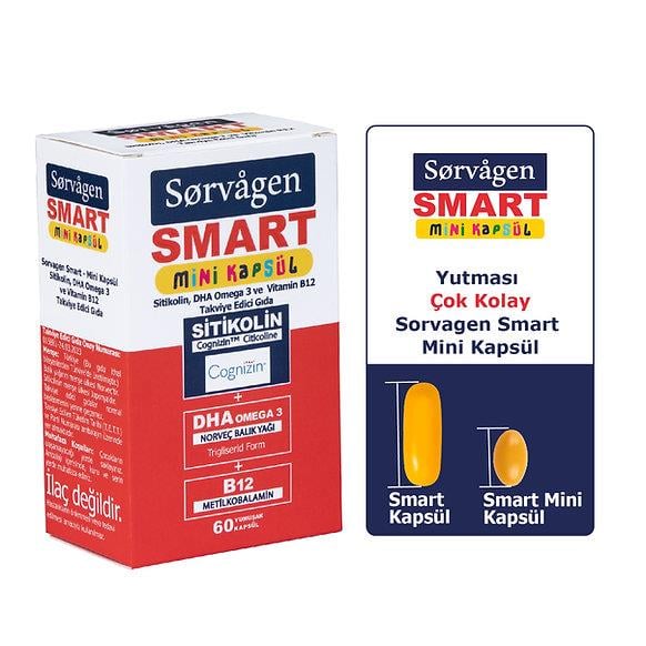 Sorvagen Smart Sitikolin DHA Omega-3 ve B12 60 Mini Kapsül-Sorvagen