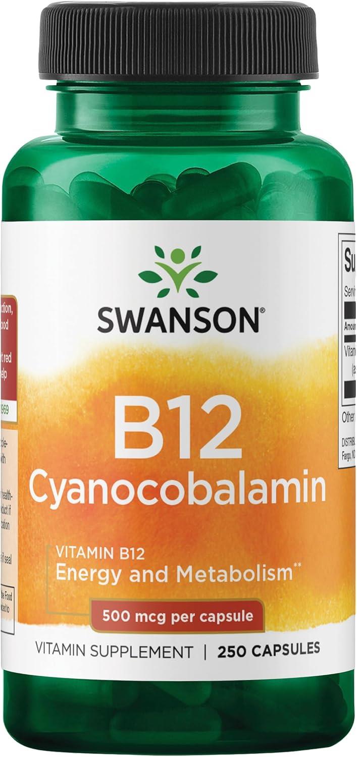Swanson Vitamin B12 Cyanocobalamin 500 mcg 30 Capsules-Swanson
