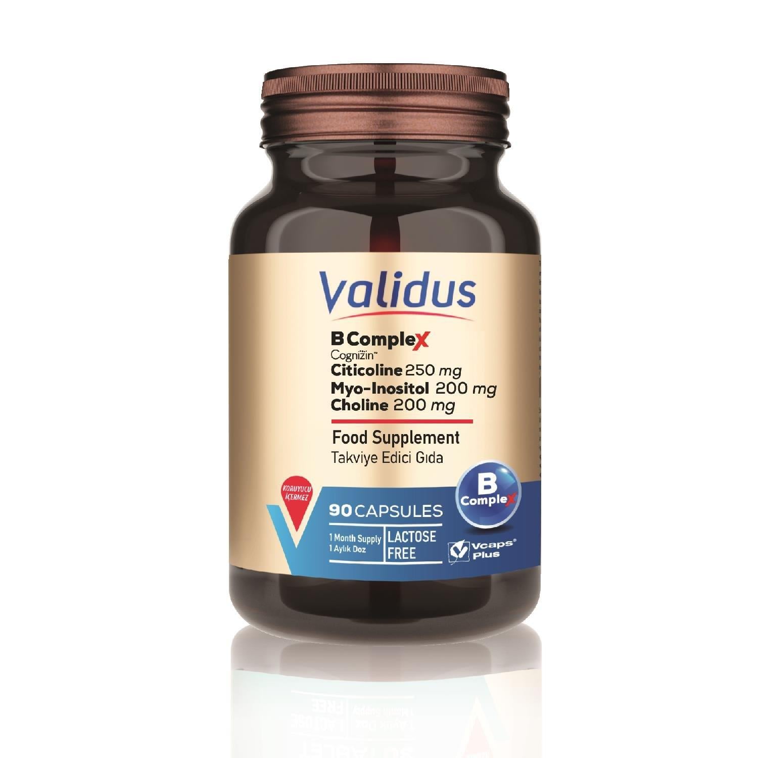 Validus B Complex Citicoline 250 mg Myo-Inositol 200 mg Choline 200 mg 90 Kapsül-Validus