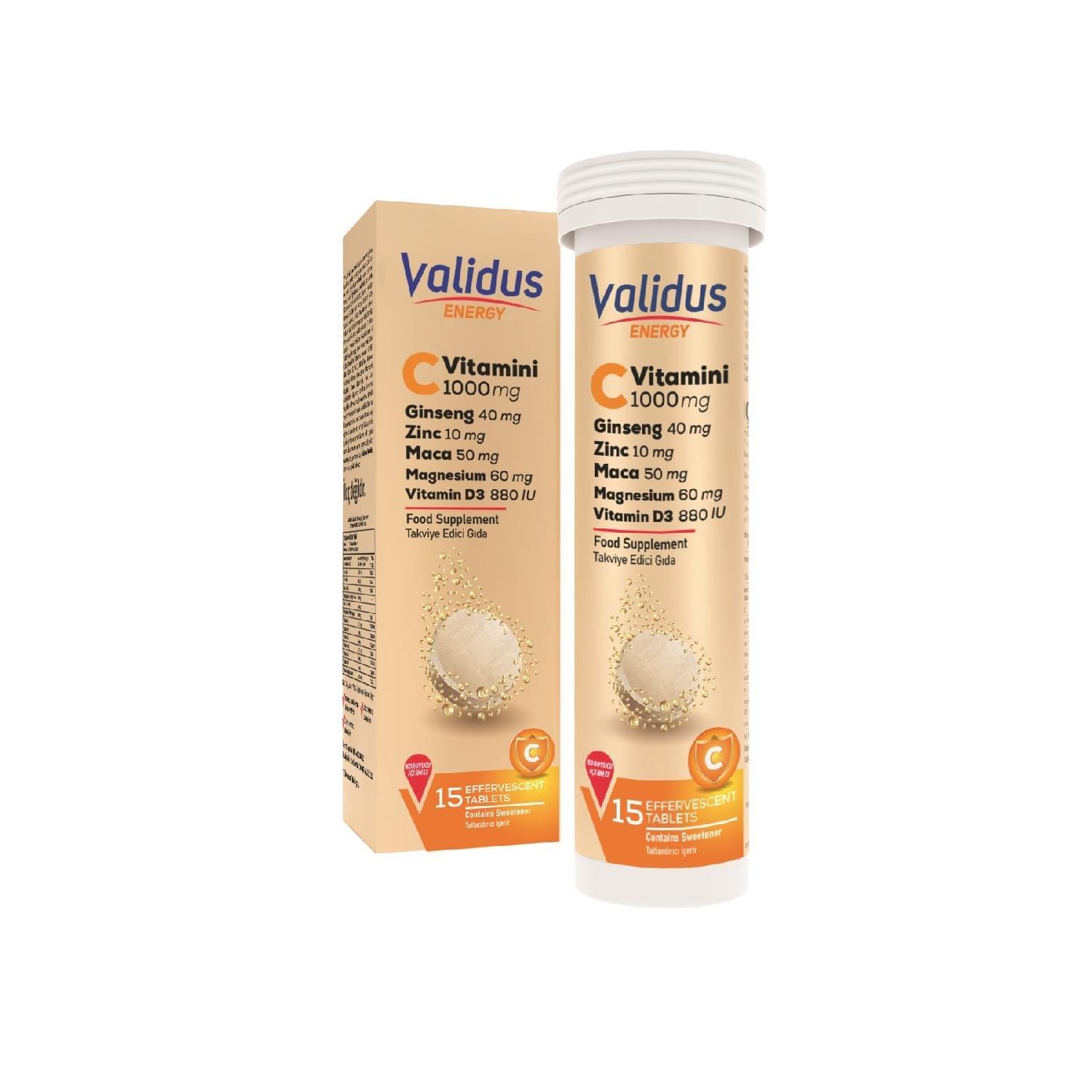 Validus Energy Vitamin C 1000 mg + Ginseng + Zinc + Maca 15 Efervesan Tablet-Validus