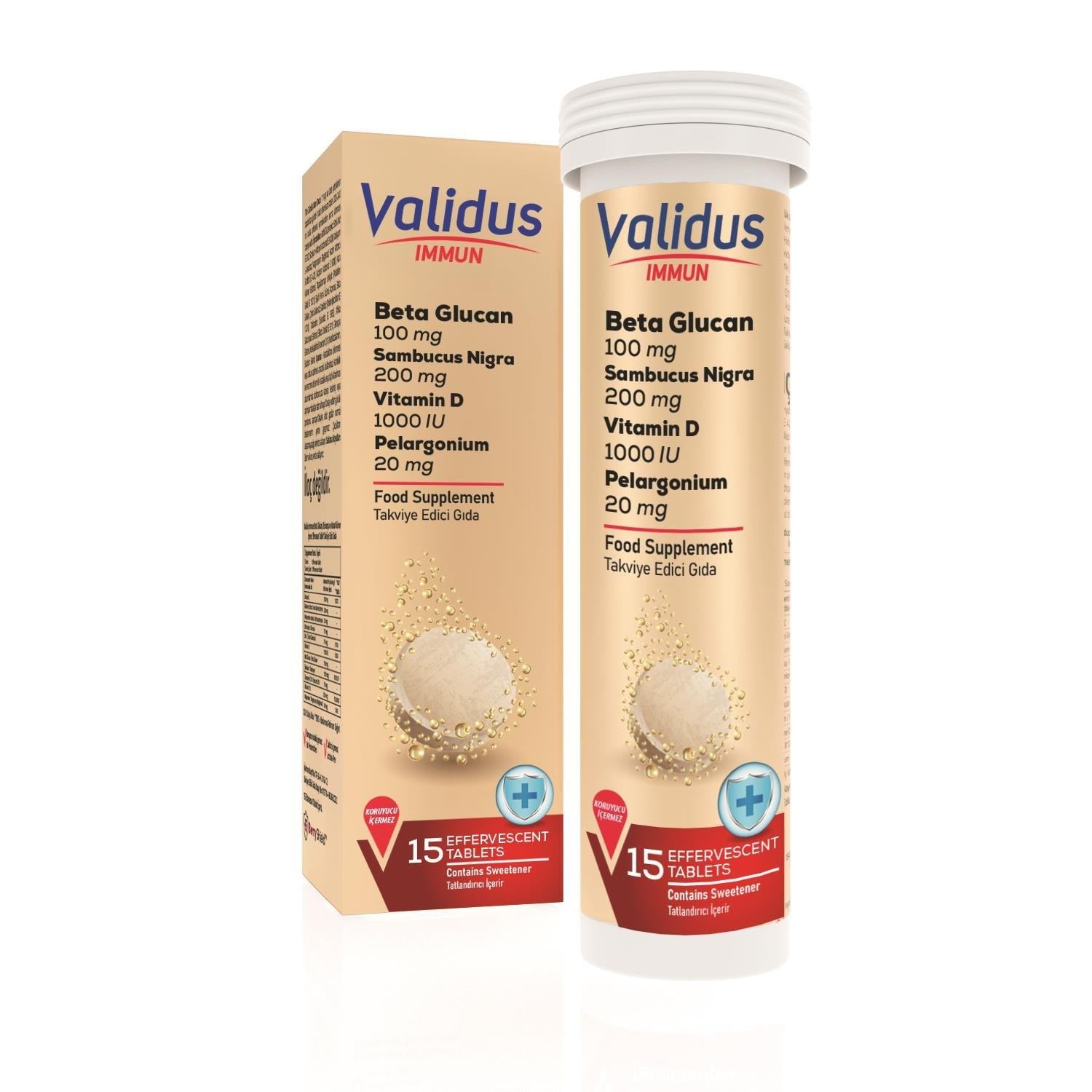 Validus İmmun Beta Glucan + Echinacea 15 Efervesan Tablet-Validus