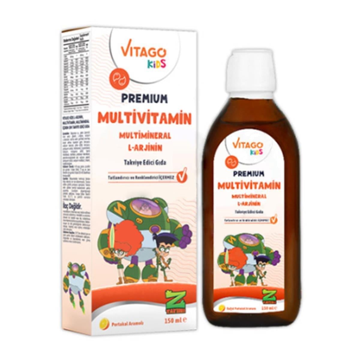 Vitago Kids Premium Z Takımı Multivitamin Multimineral L-Arjinin İçeren Şurup 150 ml-VITAGO