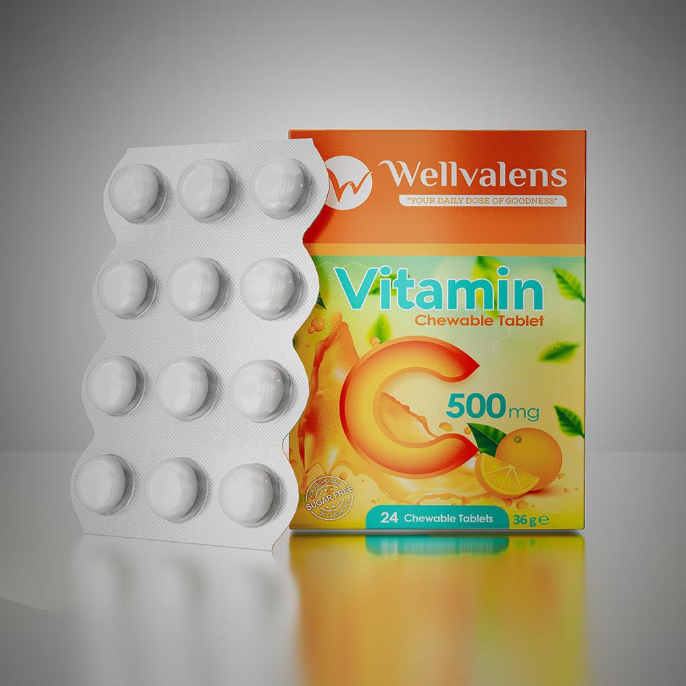 Wellvalens Vitamin C 500 mg Çiğnenebilir Tablet - Güçlü Antioksidan ve Bağışıklık Desteği-Wellvalens
