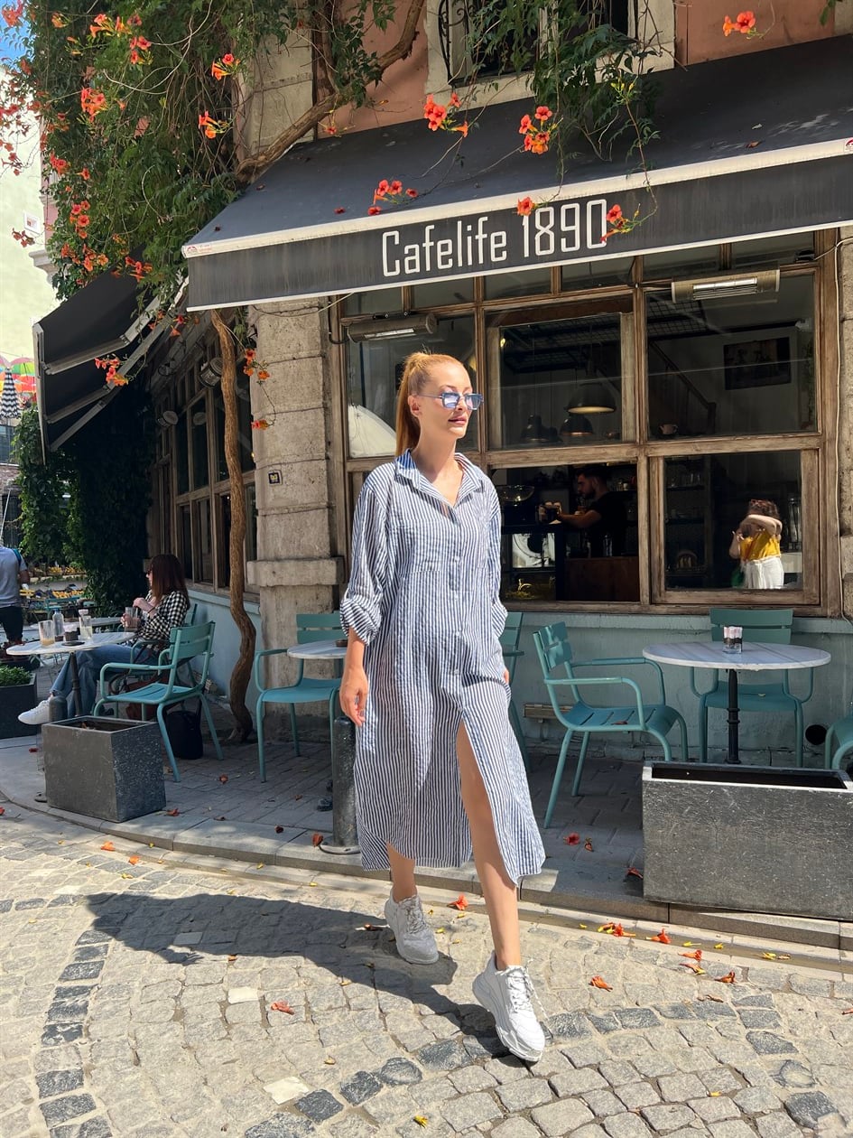0166 ÇİZLİLİ GÖMLEK ELBİSE
