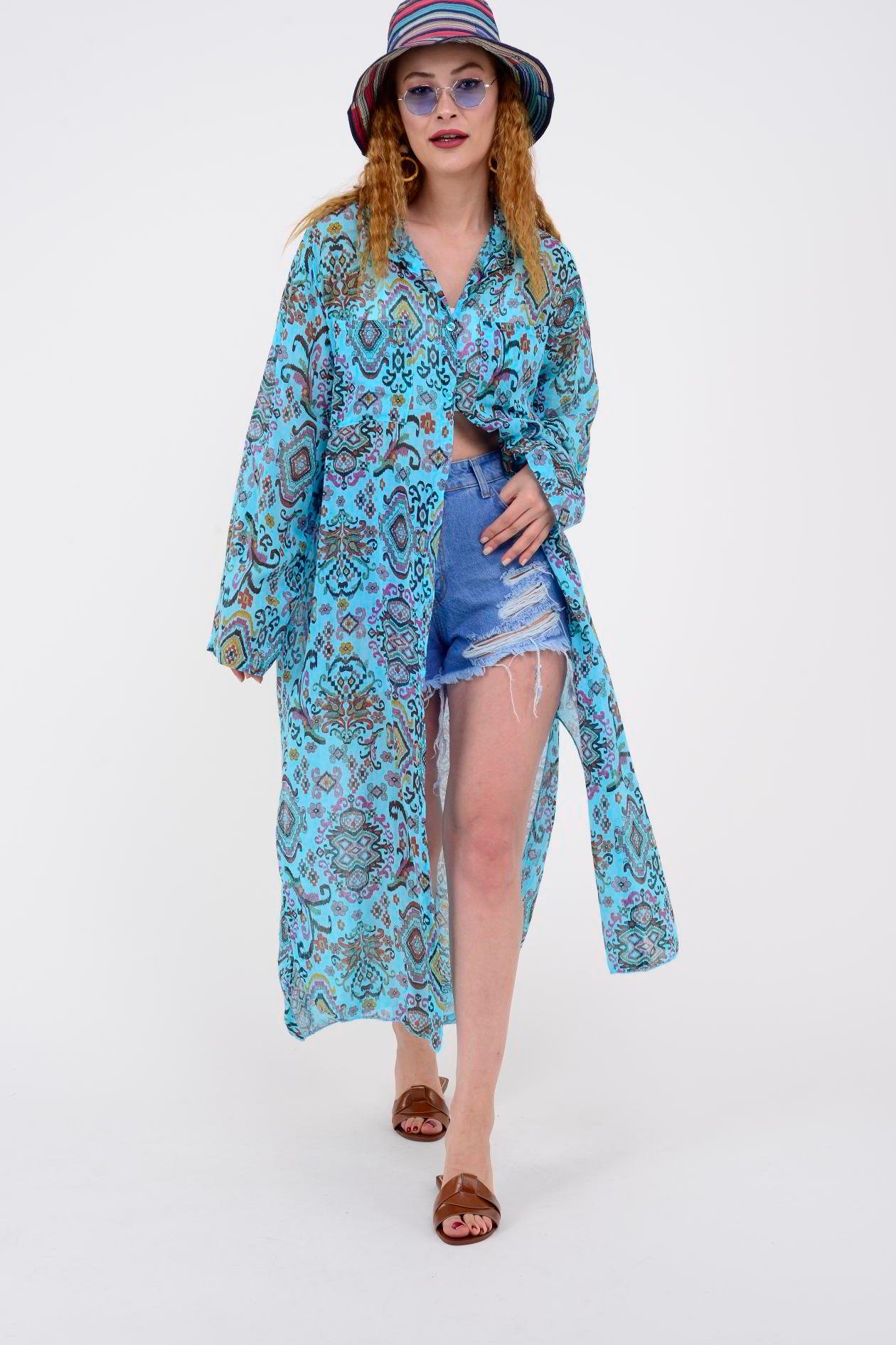 0166 PATCHWORK DESEN GÖMLEK ELBİSE