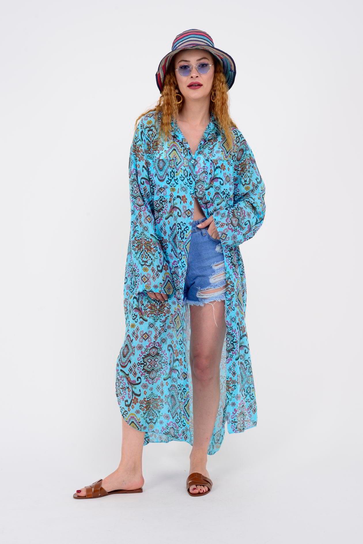 0166 PATCHWORK DESEN GÖMLEK ELBİSE