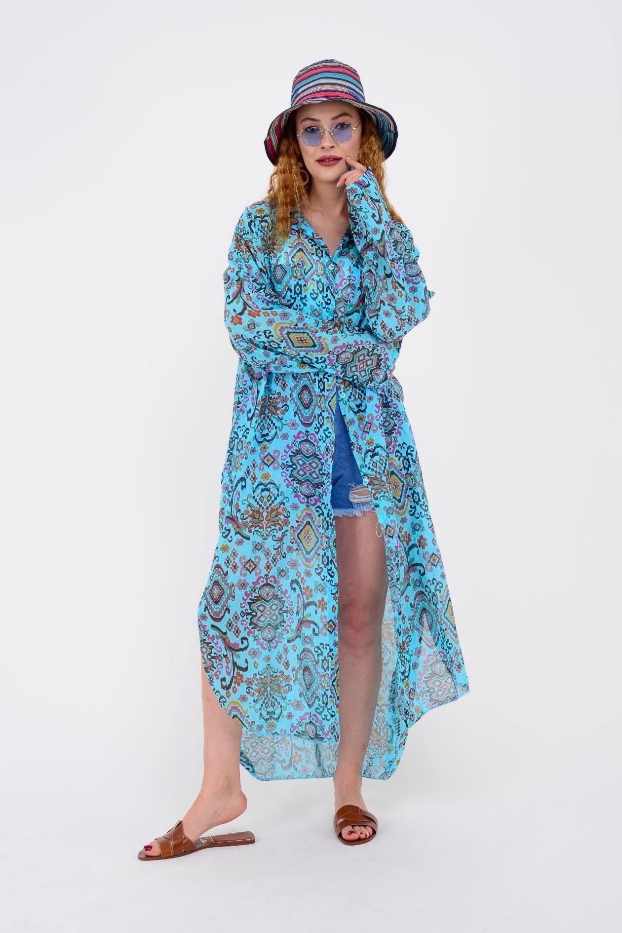 0166 PATCHWORK DESEN GÖMLEK ELBİSE