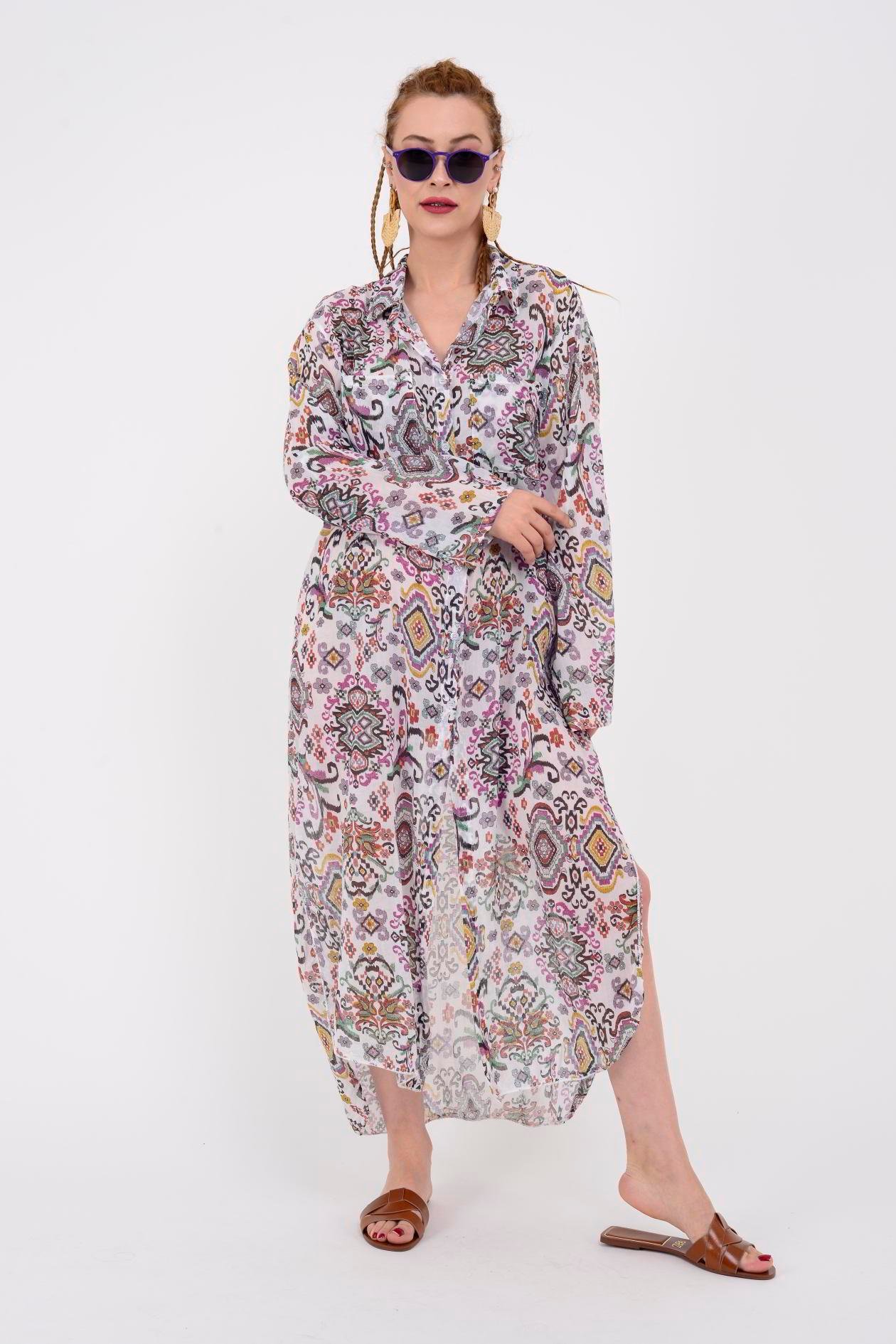 0166 PATCHWORK DESEN GÖMLEK ELBİSE