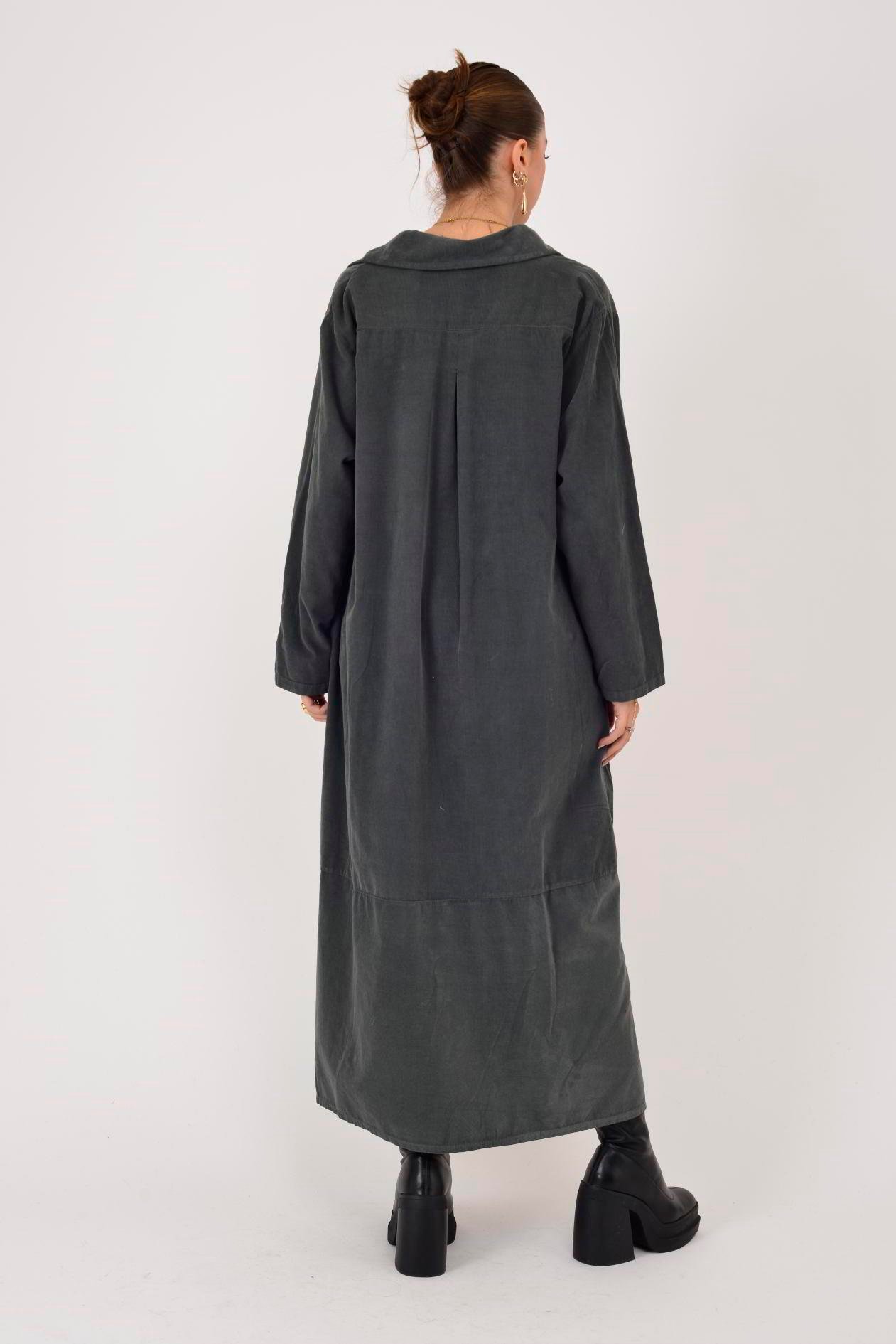 10974 LOVA ÇİÇEK DESENLİ FİTİLLİ GÖMLEK ELBİSE