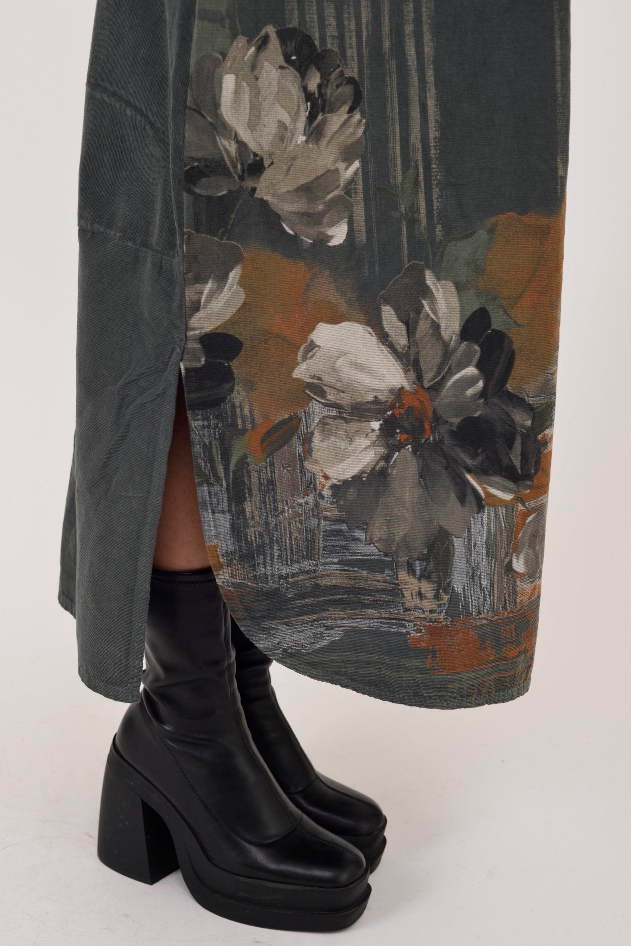 10974 LOVA ÇİÇEK DESENLİ FİTİLLİ GÖMLEK ELBİSE