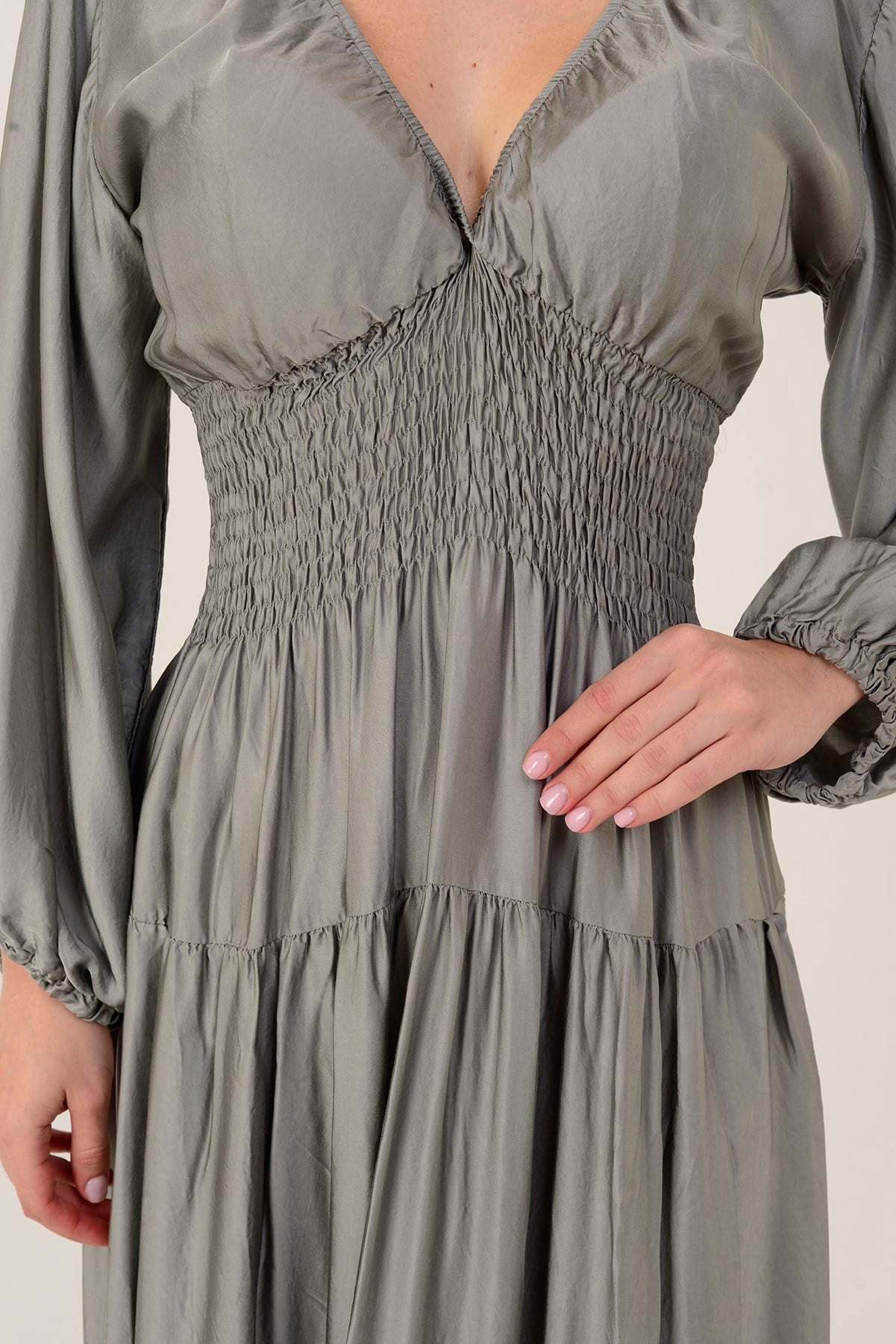 11050 ELENA BELDEN LASTİKLİ SATEN ELBİSE