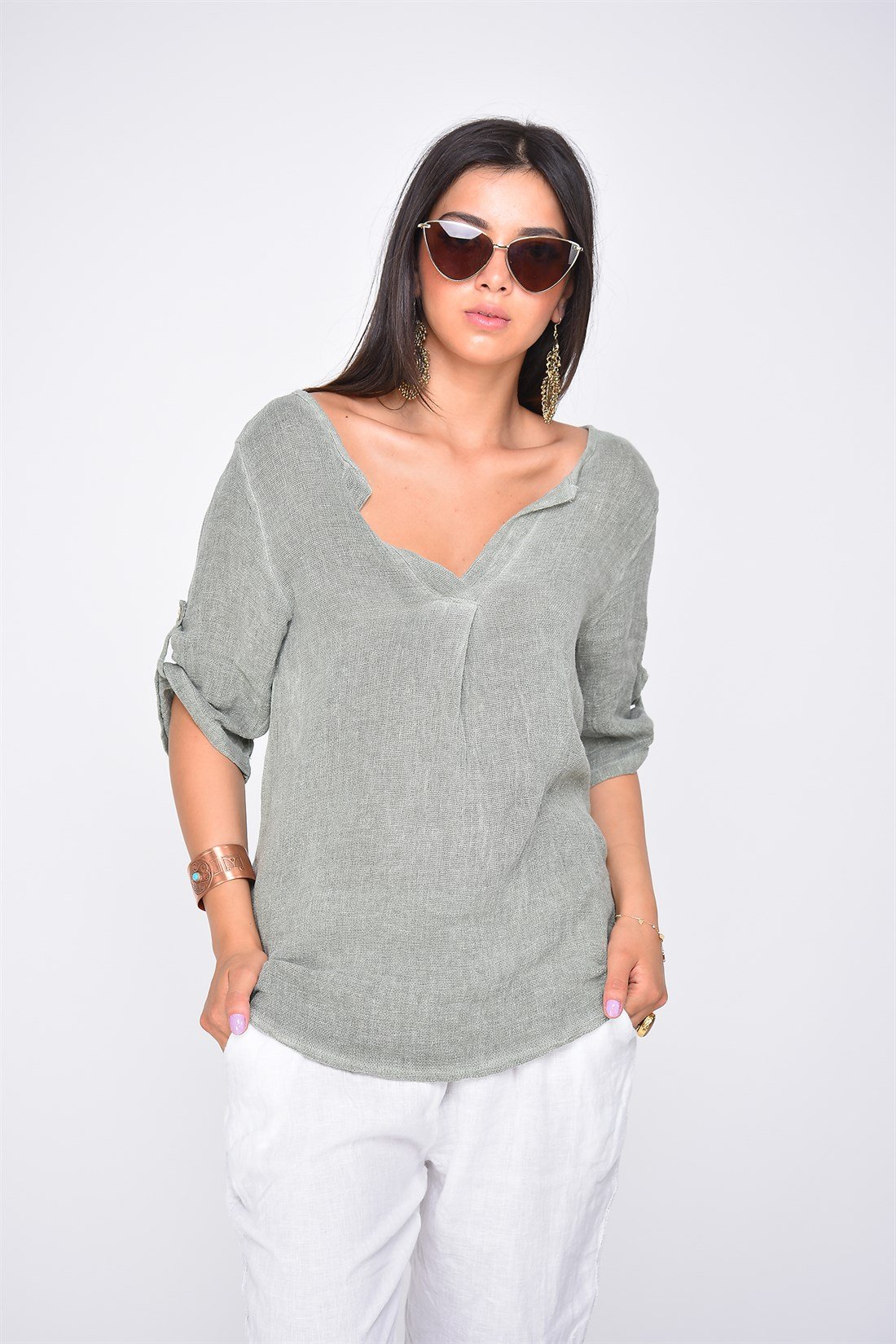 11263G SIRT DETAYLI COTON BLUZ