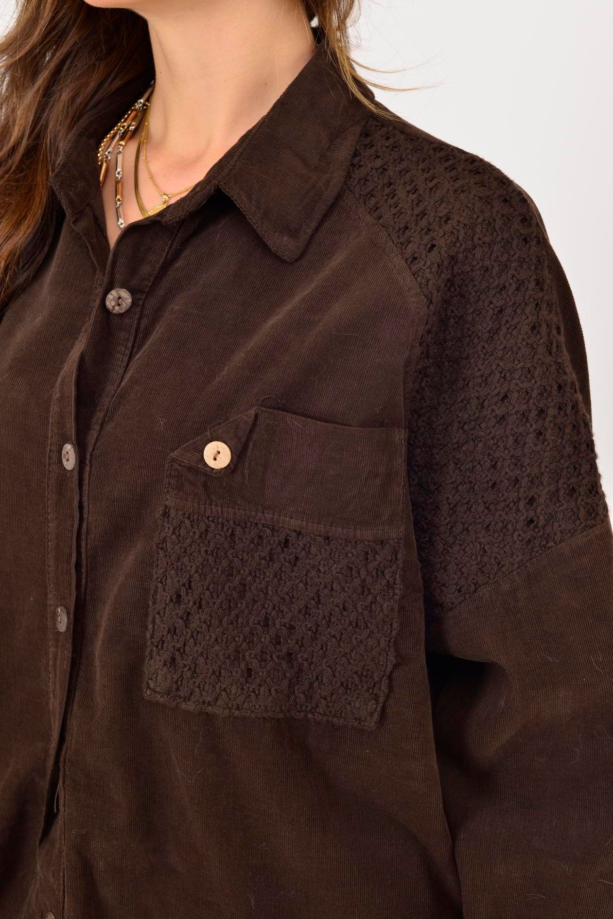 11439 LOVA FİSTO DETAYLI FİTİLLİ KADİFE GÖMLEK