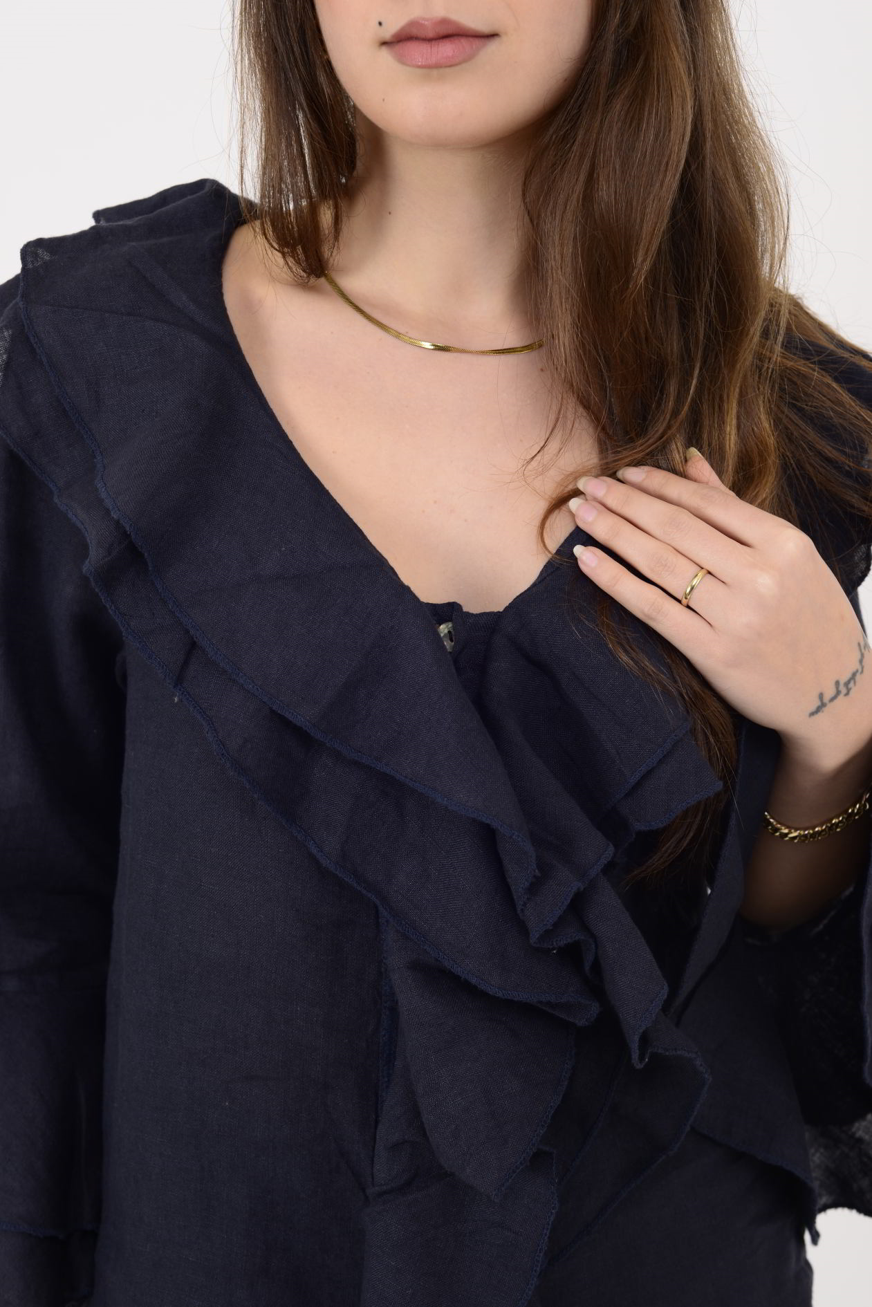 12186 COSTELLO FIRFIR DETAYLI KETEN BLUZ